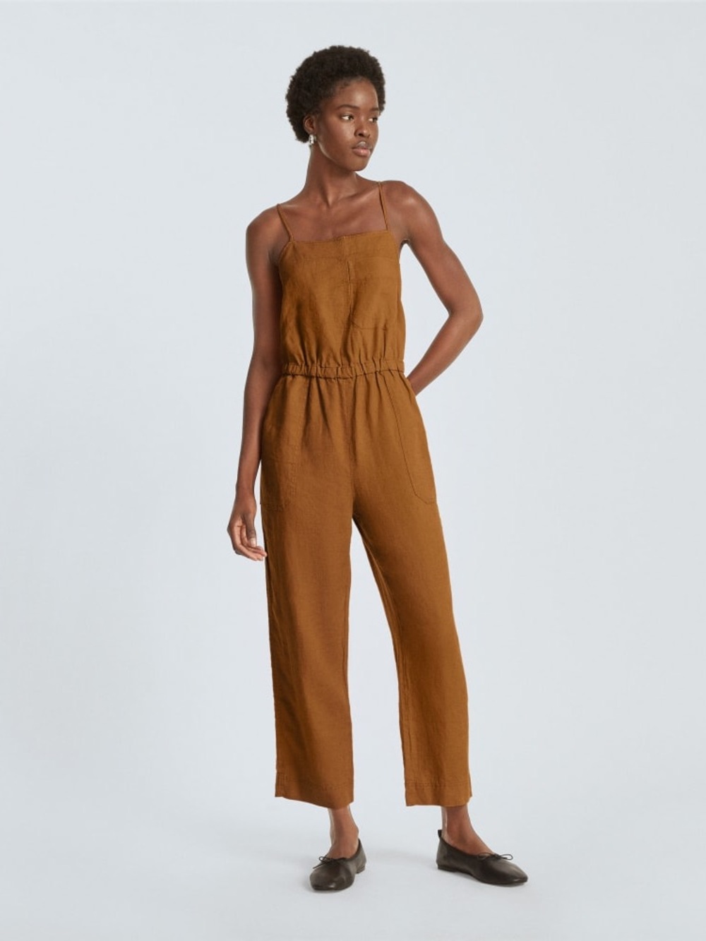 Everlane Linen Shoestring Jumpsuit in Tawny Brown size Medium. New without tag